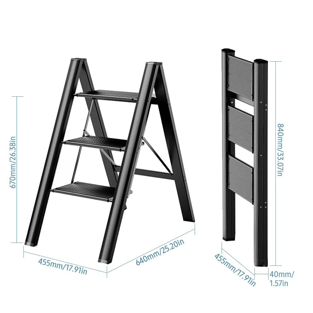 3 Step Folding Step Stool Anti-slip Wide Pedal 330lbs Aluminum Alloy Multifunction Ladder Storage Shelf Flower Pot Stands
