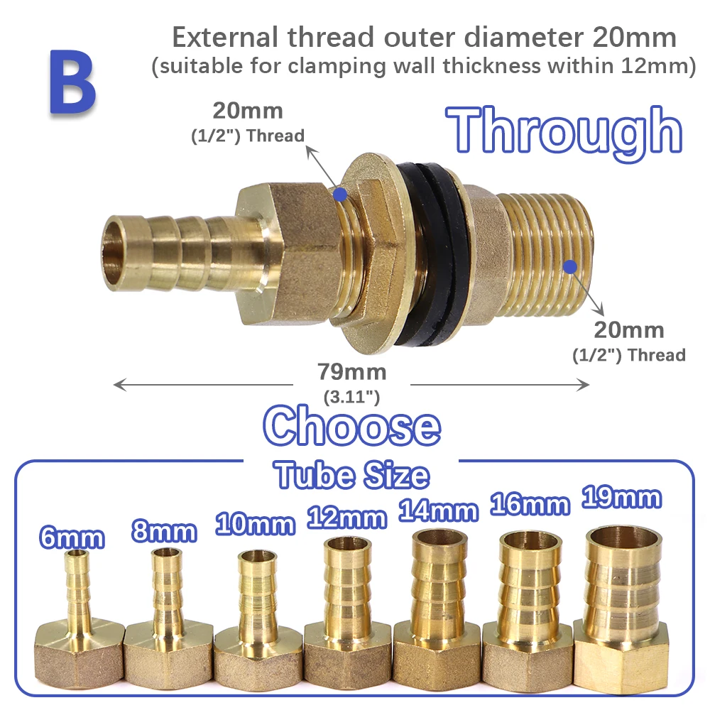 Brass Water Tank Joint with Hose Adapter and Double Sealing Washer