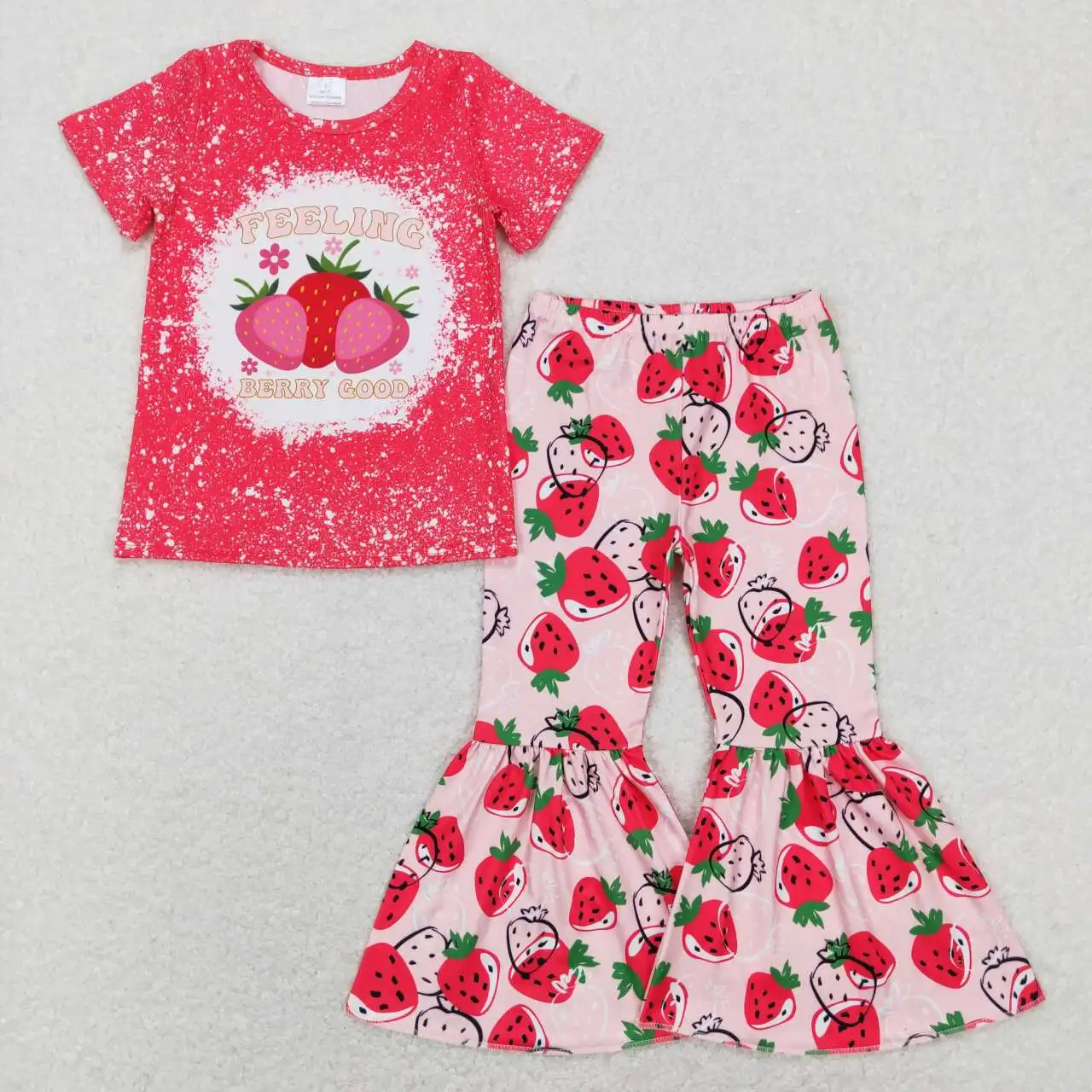 

wholesale children's clothing hot sale kids baby girls clothes Strawberry pink short-sleeved pantsuit