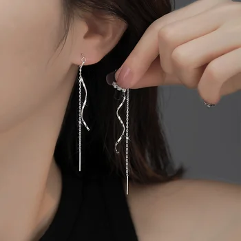 여성용 롱 태슬 스레더 귀걸이, 웨이브 모양, 심플한 롱 체인 귀걸이, 웨딩 파티 쥬얼리 선물