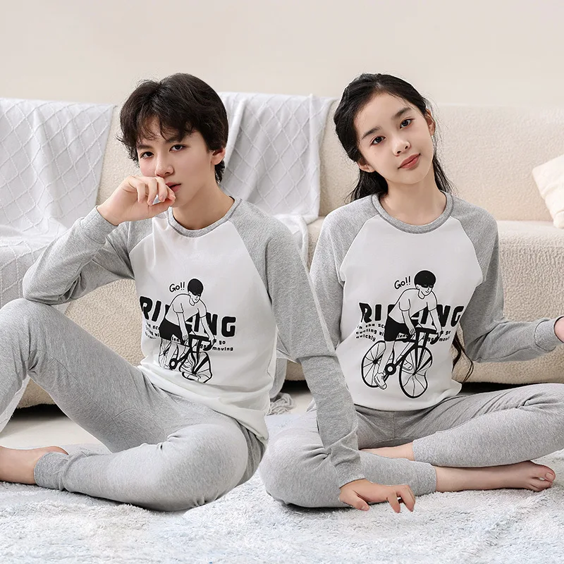 Teens Pajamas Long Sleeve Cotton Pyjamas Kids Clothes Sets Cartoon