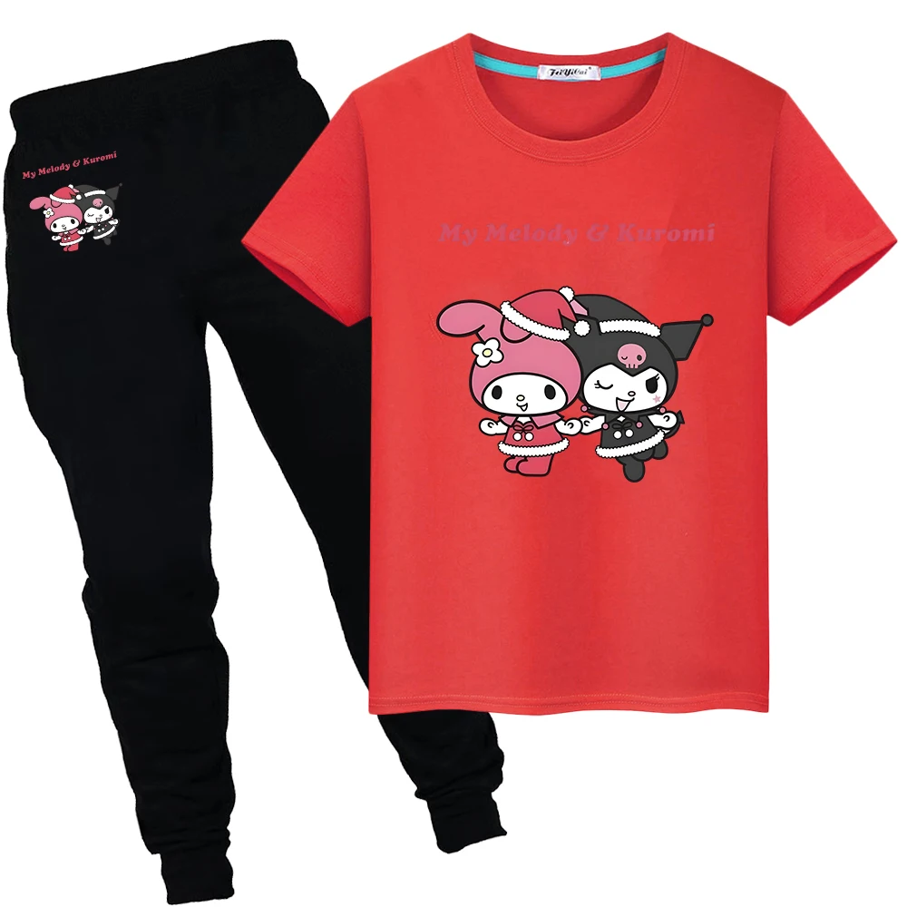 

Sanrio Print 100%Cotton Cute T-shirt kids boutique clothes Tshirts Short+pant Kawaii Tops Kulomi Melody boy girls Sports Sets