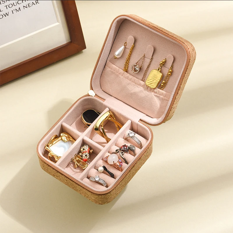 Travel Jewelry Organizer 💼 Cork Jewelry Organizer Box – Portable Travel Earring, Ring &... - SKU TJO01612 - UGI Packa...