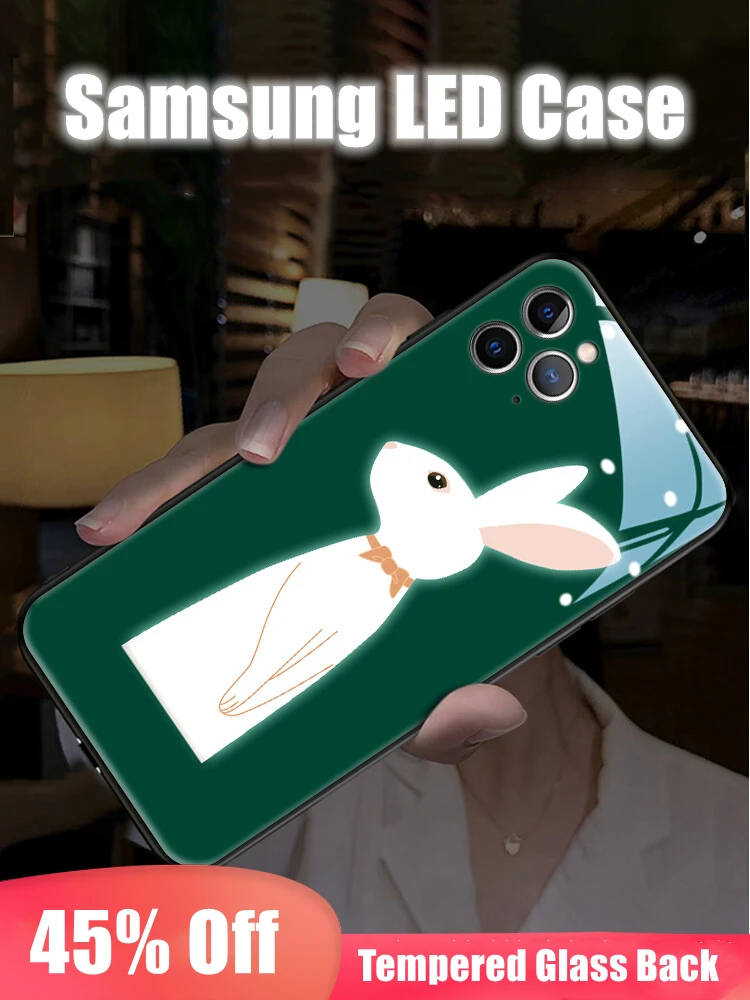 

Mr Bunny LED Light Glowing Luminous Tempered Glass Flexible Phone Case for Samsung S24 S22 S23 Note 10 20 A14 A54 A73 Plus Ultra