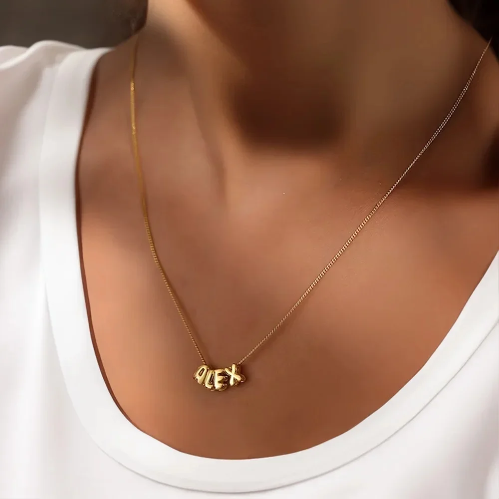 Personalized 3D Bubble Letter Necklace Minimalist Initial Custom Name Jewelry Birthday Mother's Day Gift for Her Mom Girl 5