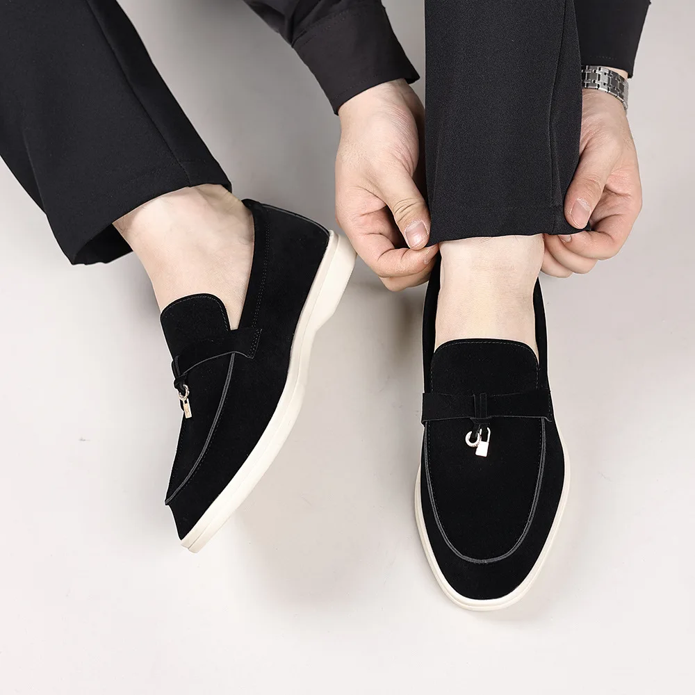 Big Size Fashion Casual Loafers For Men Spring Autumn 2026 New Designer Suede Leather Male Solid Color Flat Shoes Man_vogvips.com