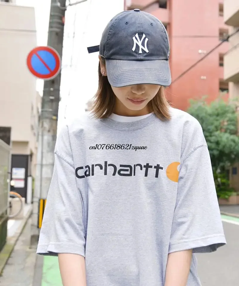 2023 Carhartt Wip 브랜드 코튼 100% 남녀공용 티셔츠, 루즈한 밀리터리 스타일 코튼 반팔 작업복, 커플 티셔츠
