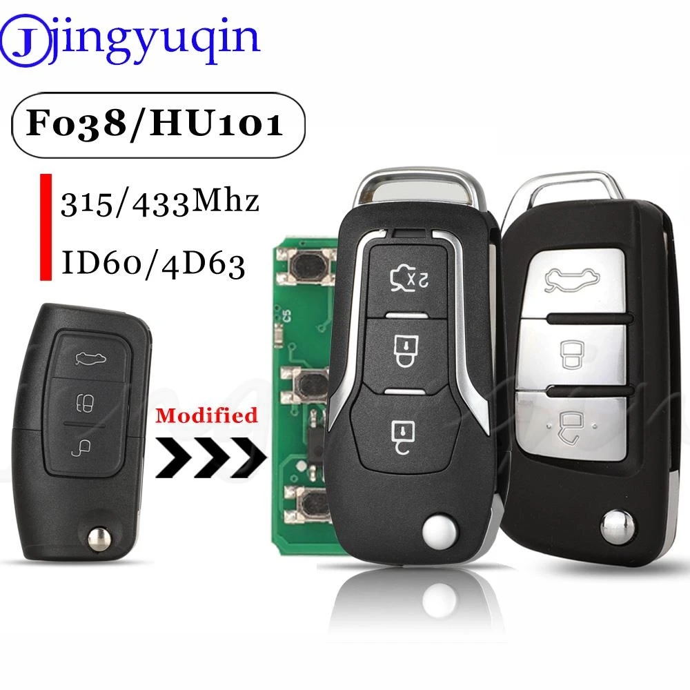 

jingyuqin 3BTN Smart Remote Car Key Fob 315/433Mhz For Ford Fiesta Focus 2 Ecosport Kuga Escape C Max Ka With HU101/FO21 Blade