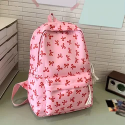 Stylish Bow Print School Backpack with Laptop Compartment and Adjustable Straps - Ideal Back - to - School Gift (Pink)