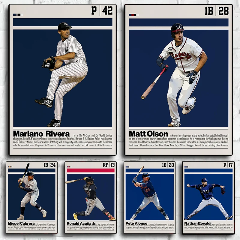 Modern Famous Baseball Player Portrait Poster Baseball Sports Star Portrait Canvas Printing Wall Art Picture For Room Club Decor