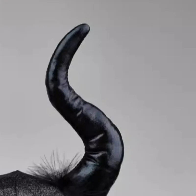 Halloween Witch Ox Horn Headband Light Devil Big Bull Horn Hair Hoop Evil Queen Plush Decorative Hair Band Dark Demon Headwear