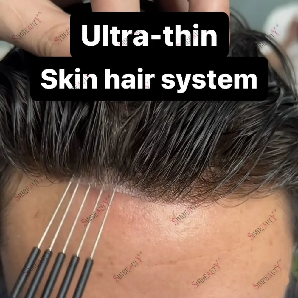 Human Hair Toupee 0.02mm Utra Thin Skin Disposable Natural Hairline Men Toupee Human Hair Prosthesis Replacement System Units Hair Pieces 8*10