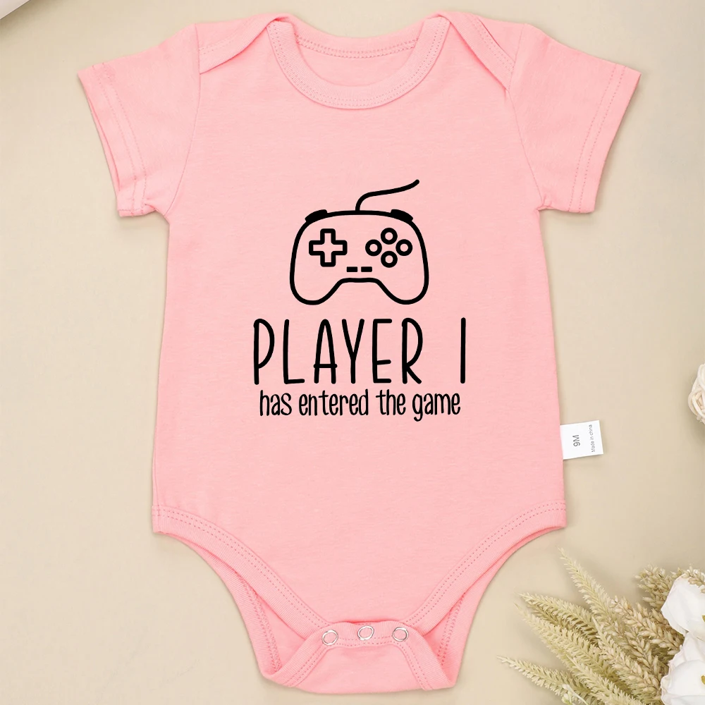 Player 1 Has Entered The Game Funny Newborn Baby Boys Girls Clothes Fashion Trend Twin Infant Onesies Cotton Summer Bodysuit 3