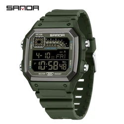 SANDA Men's Multifunction Outdoor Sport Watch - Waterproof LED Digital Chronograph with Alarm (Green)