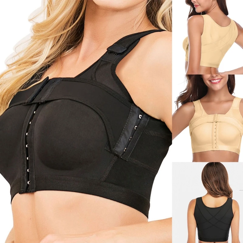 Women Front Closure Bra Post-Surgery Shaper Underwear Compression Posture Corrector Crop Top with Breast Support Band 4