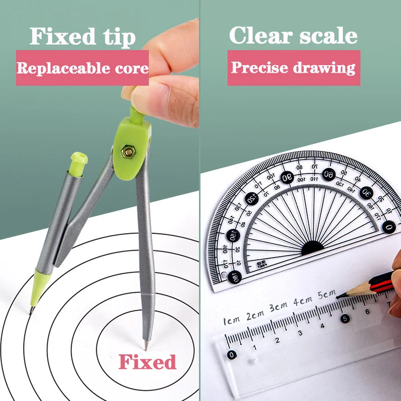 Drafting Set Mathematical Rulers Set Drawing Tool Set 7Pcs/lot Ruler Set Kawaii Geometric Drawing Eraser Kit Back To School Math Compass Set Office School Supplies Stationery