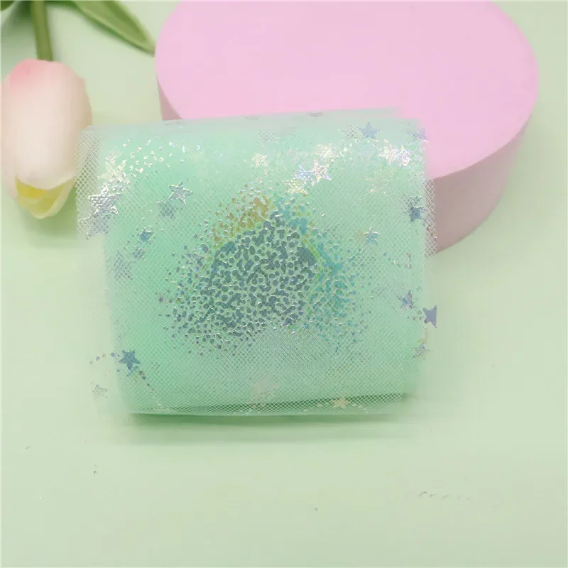 60mm Tulle 리본 반짝이 스타 러브 타입 메쉬 패브릭 롤 플로트 필름 테이프 여름 소녀의 활 만들기 Hairclip Bowknot 5 야드