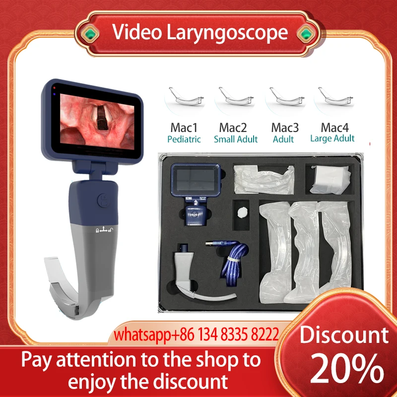 Laryngoscope with four disposable blades Safety Fast Machin 3&lsquo;&rsquo;LCD Color Screen High-Definition