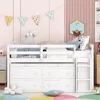 Full size Low Loft Bed with Storage, Full Size Loft Bed with Portable Desk & 4 Drawers, Wood Full Loft Bed Frame with Shelves 2