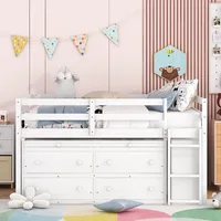 Full size Low Loft Bed with Storage, Full Size Loft Bed with Portable Desk & 4 Drawers, Wood Full Loft Bed Frame with Shelves 2