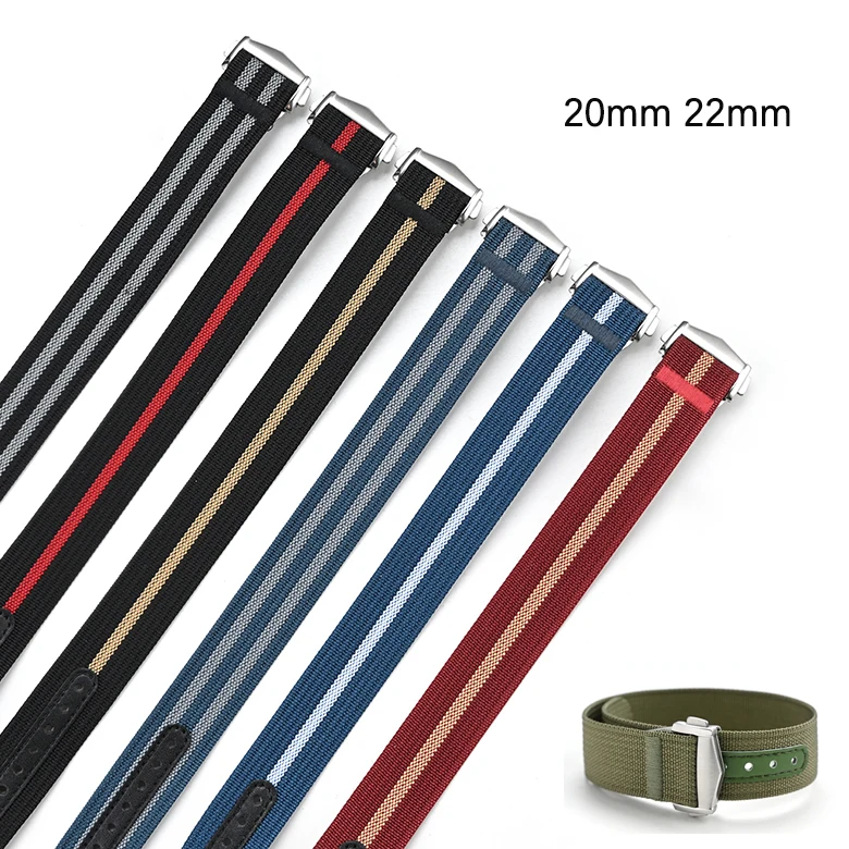 Versatile Ribbed Nylon Waterproof Watch Strap with Folding Buckle - Sporty & Stylish