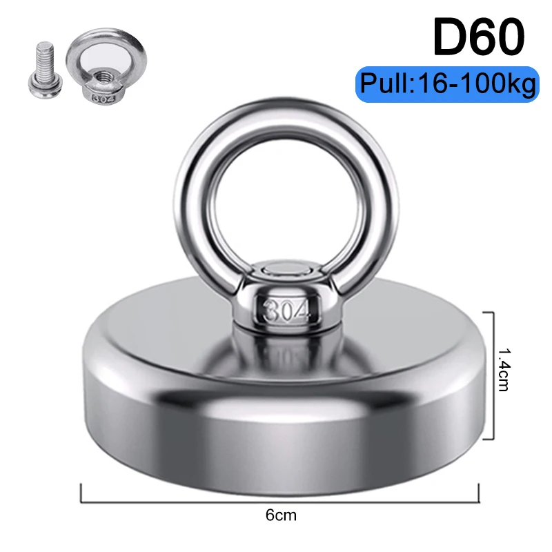 1pc Super Strong Neodymium Fishing Magnets Heavy Duty Rare Earth Magnet  Countersunk Hole Eyebolt For Salvage Magnetic Fishing - Magnetic Materials  - AliExpress