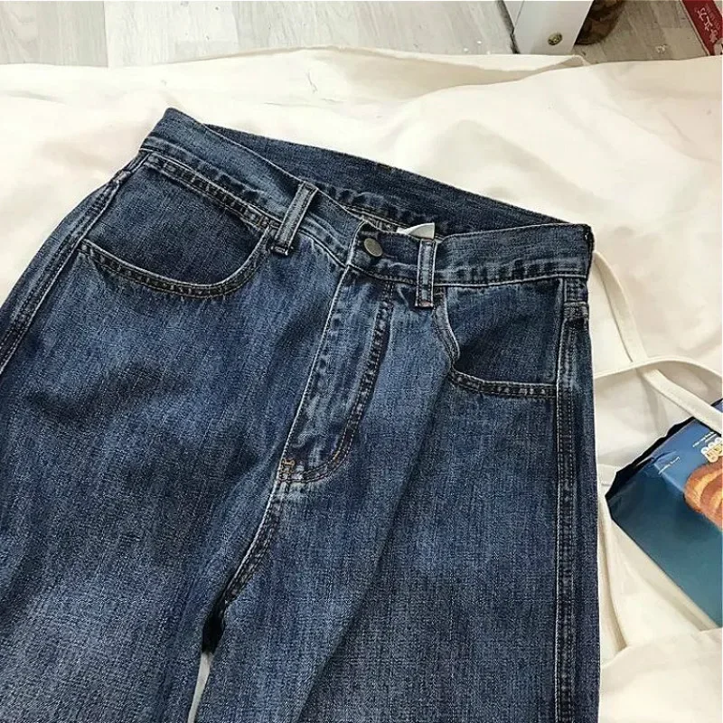 Jeans Women Vintage Blue High Waist Gradient American Fashion Streetwear Wide Leg Jean Female Denim Trouser Baggy Denim Pants