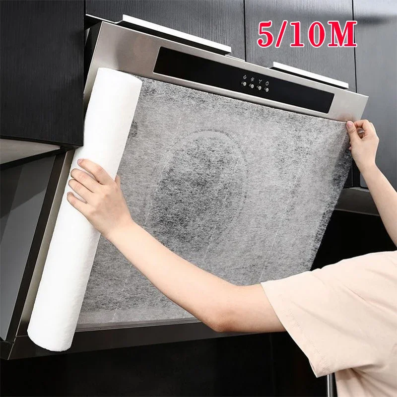 5/10M Disposable Hood Oil Filter Paper Non-woven Cooker Hood Extractor Fan Filter Kitchen Grease Anti Oil Cotton