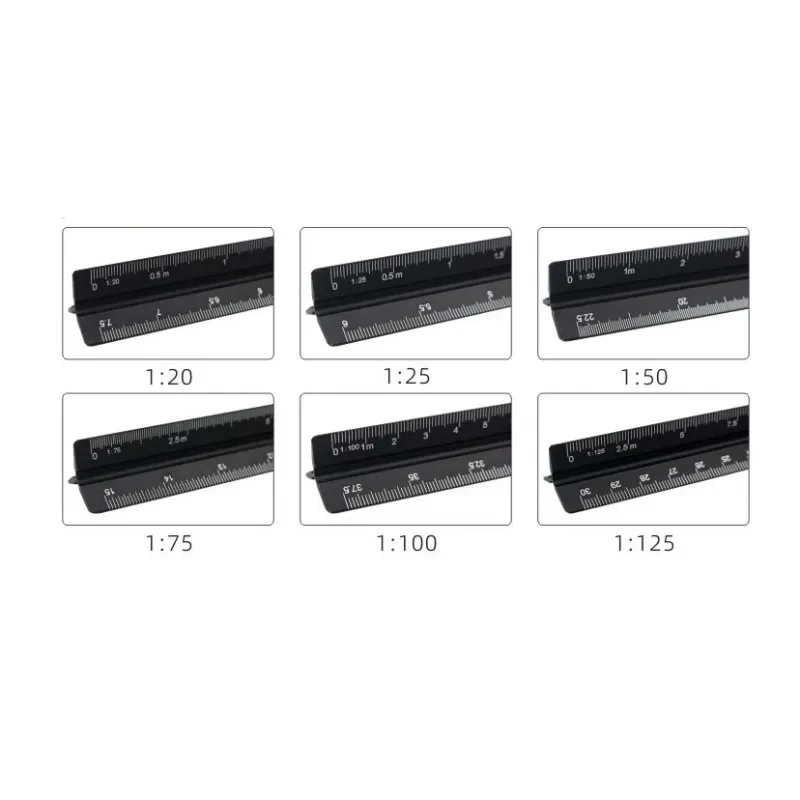 새로운 15cm 알루미늄 삼각형 스케일 눈금자 금속 알루미늄 1:20 - 1:125 합금 금속 스케일 제도 도구 사무실 학교 용품