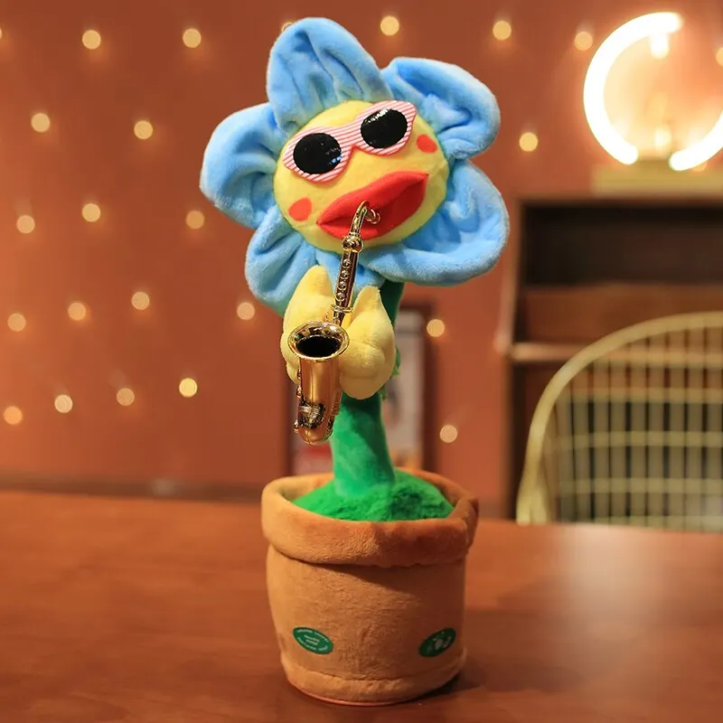 35cm Electric Sunflower Stuffed Plush Doll Much Songs USB Saxophone Dancing Singing Sunflower Toys Funny Children Toy Gift plush toys electric interactive toy