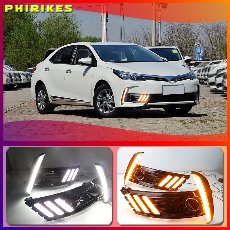 

Автомобильные светодиодные дневные ходовые огни для Toyota Corolla 2017 2018, противотуманные фары DC 12 В ABS DRL с желтыми указателями поворота