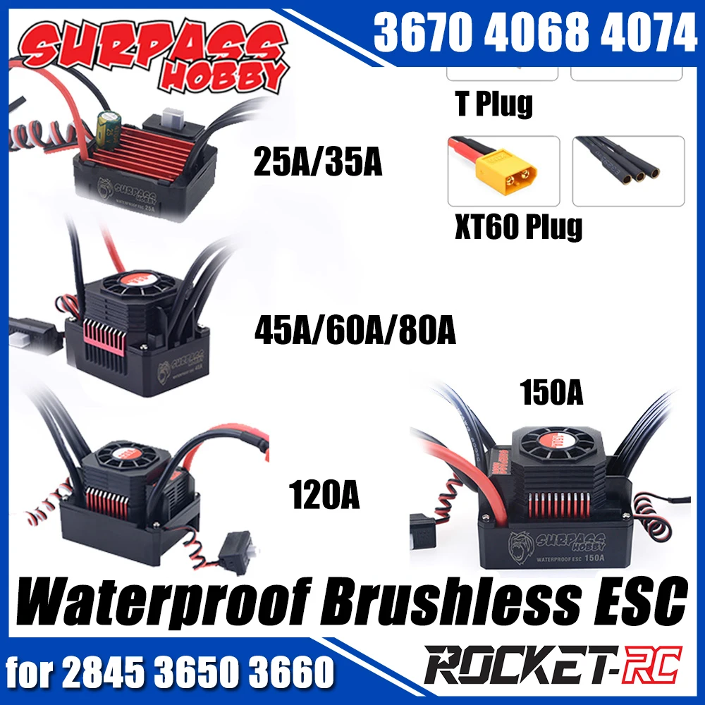 Contrôleur Brushless Surpass Hobby ESC - 150A, 120A, 80A, 60A, 45A, 35A, 25A - Pour Voiture RC