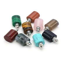 

Natural Stone Agate Rose Quartzs Flat Cylindrical Perfume Bottle Pendant For Jewelry Making DIY Necklace Accessories Charms Gift
