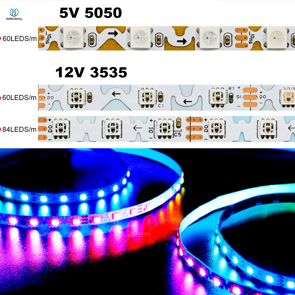 Узкая печатная плата WS2812B S Shape, 5 В/12 В постоянного тока, 6 мм, 3535/5050RGB, складная индивидуально Адресуемая умная полноцветная светодиодная Пиксельная полоса