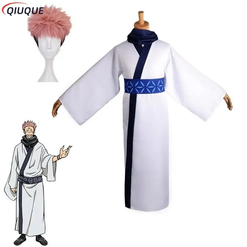 

Anime Jujutsu Kaisen Ryomen Sukuna Cosplay Costume Wig Men Women Kimono Halloween Party Uniforms Coat + Scarf + Belt