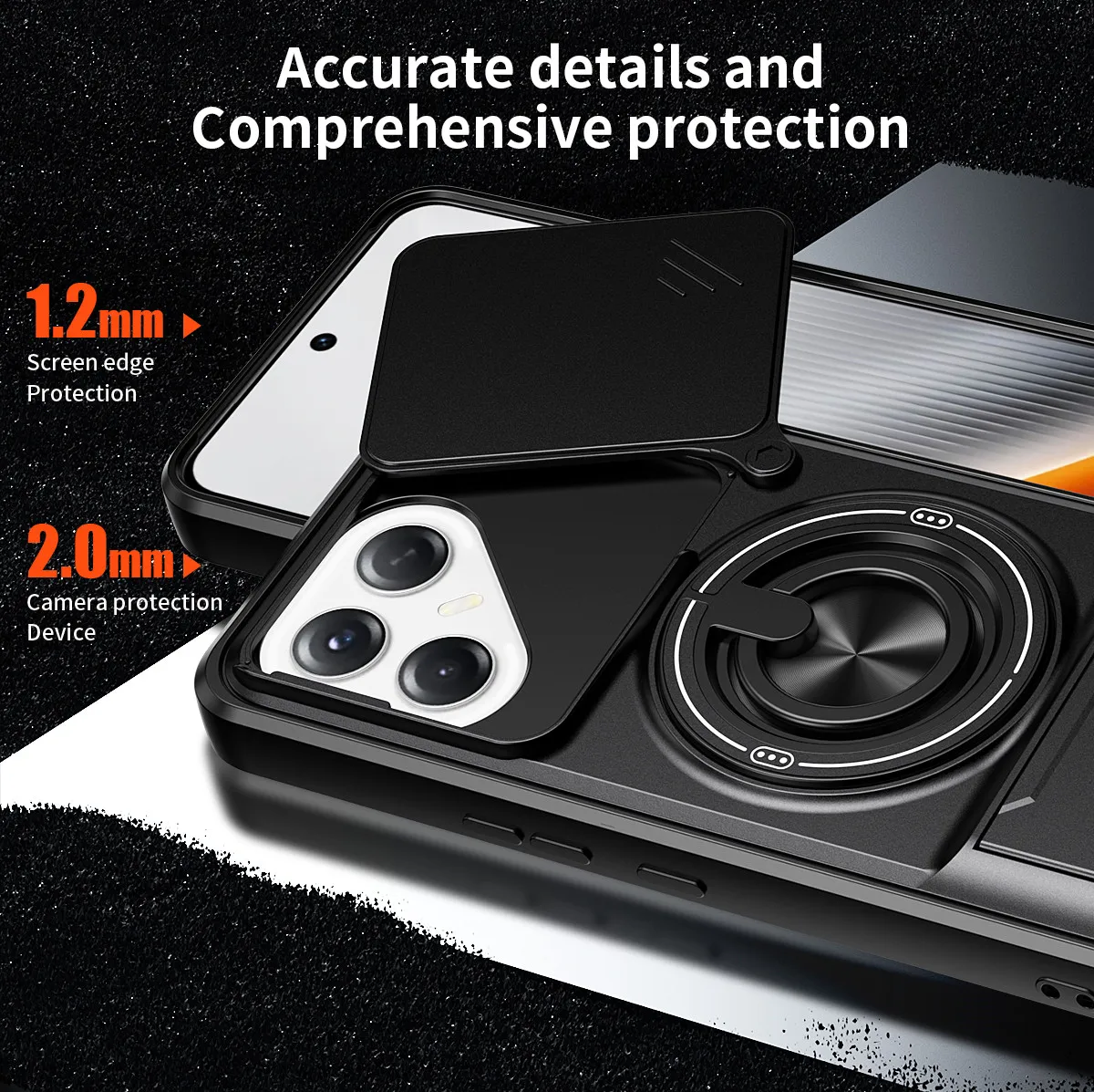 Premium Armor Case with Slide Lens Protector and Magnetic Ring Holder
