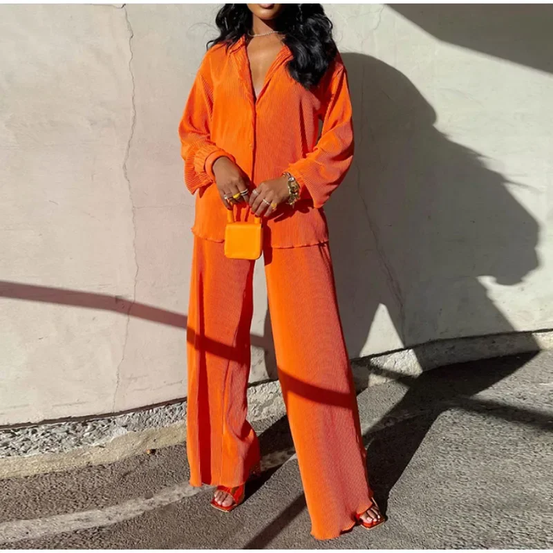 Women's Set Long Sleeve Shirt Y2k Baggy Tops Wide Leg Pants Blouses Elegant Tracksuit Two Piece Set Sweatsuit Fitness Outfits 1 set men outfit short sleeve top drawstring pants color block pockets summer contrast color quick dry sweatsuit set for fitness