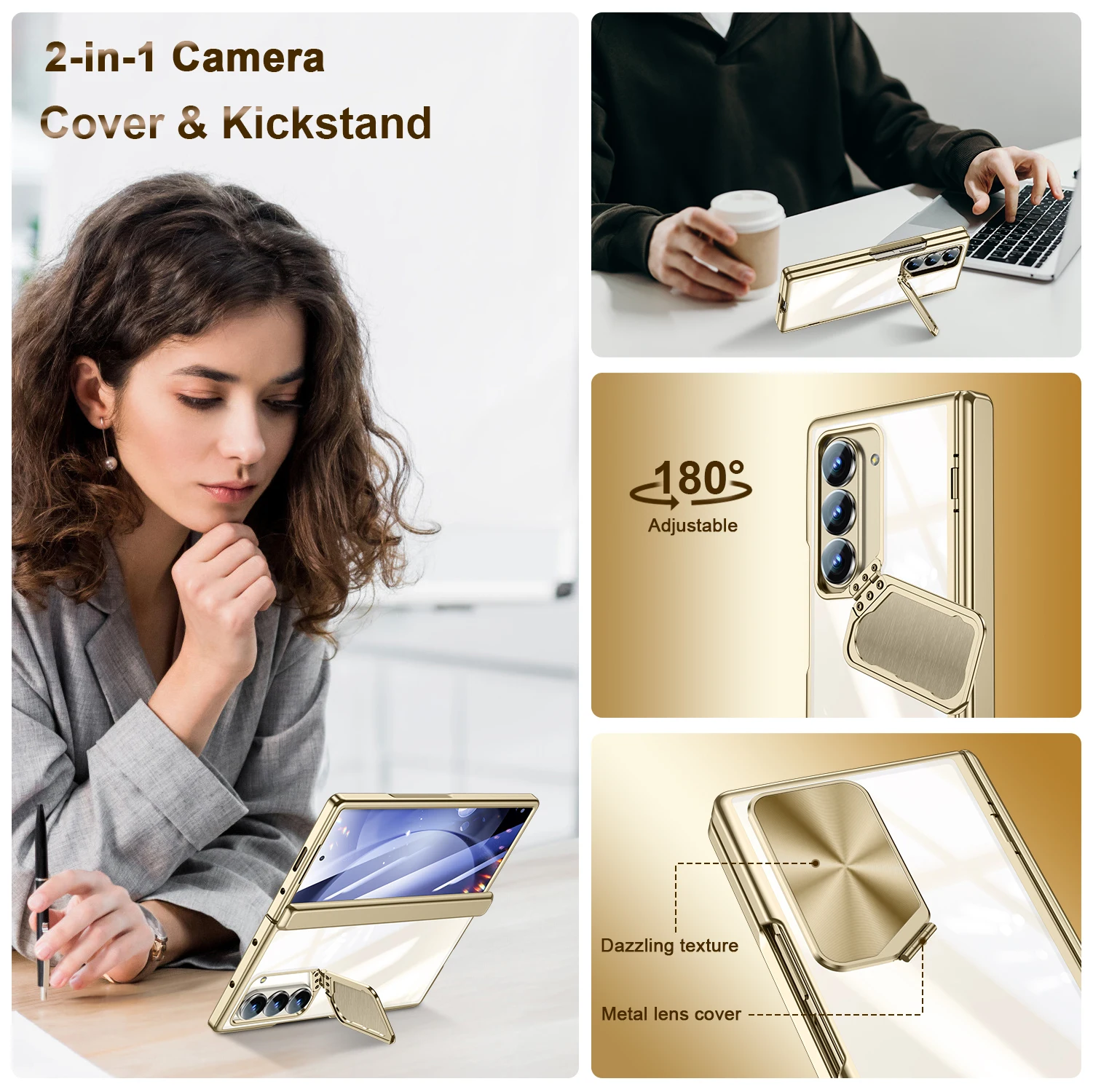 Slim Plating Crystal Clear Case with Full Hinge Protection and Camera Stand Cover