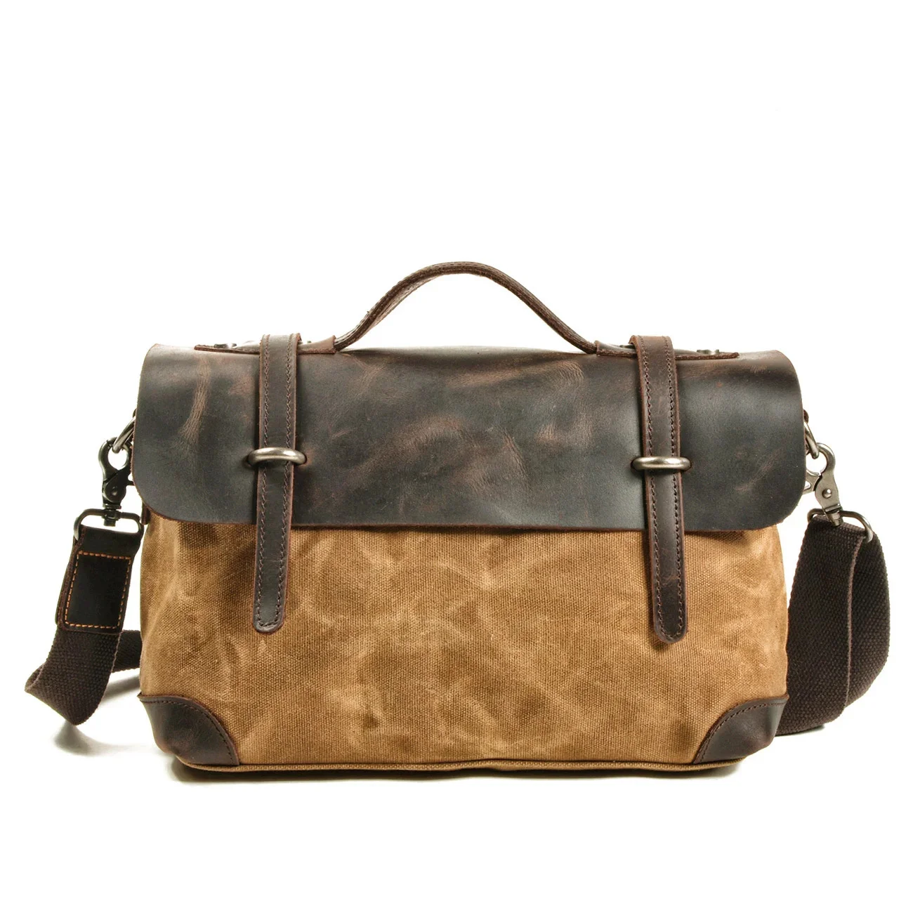 

The new men's bag horizontal shoulder slung portable leisure locomotive fashion business briefcase canvas leather