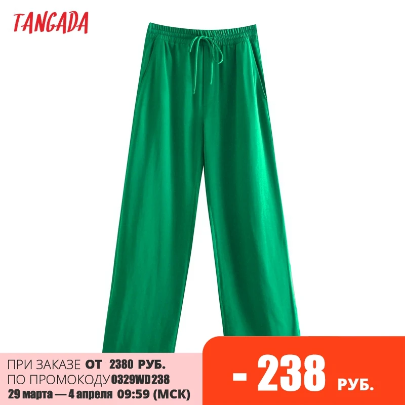 jogger pants Tangada Fashion Women Green Casual Long Pants Trousers Vintage Style High Street Lady Pants Pantalon 5Z68 capri jeans