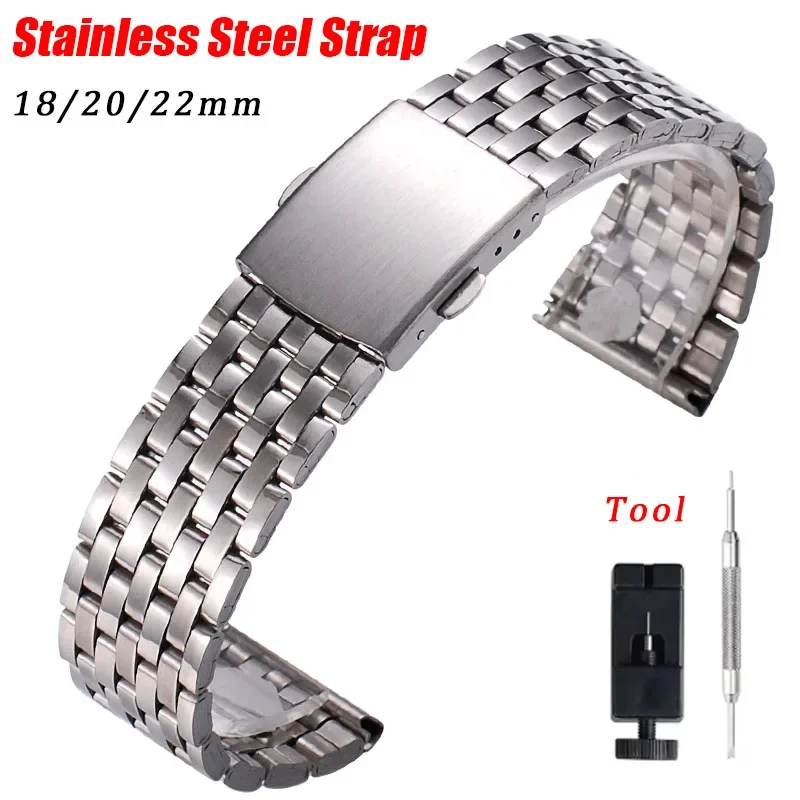 Elegant Stainless Steel Seven-Bead Bracelet Watchband with Folding Buckle