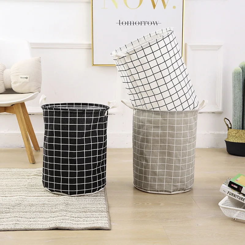 Cotton Linen Dirty Laundry Basket Foldable Round Waterproof Organizer Bucket Clothing Children Toy Large Capacity Storage Home