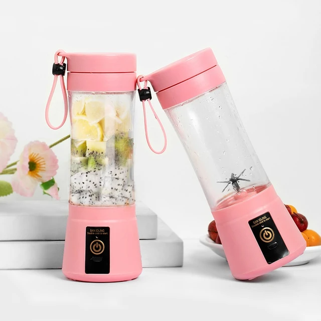 Portable Blender Cup,Electric USB Juicer Blender,Mini Blender Portable  Blender For Shakes and Smoothies, juice,380ml, Six Blades Great for  Mixing,pink