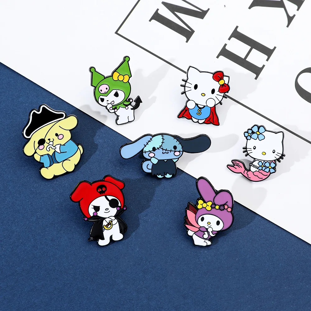 

Kawaii Anime Hello Kitty Halloween Enamel Pin Kuromi Cartoon Melody Cinnamoroll Metal Brooch Bag Pendant Clothing Accessories