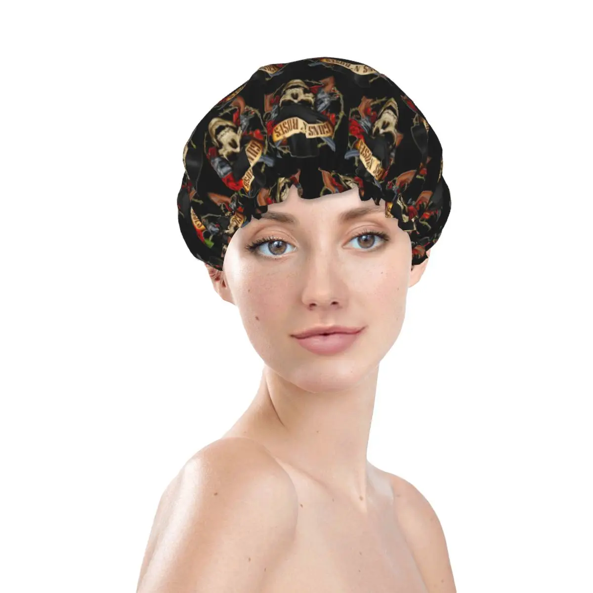 

Heavy Metal Guns N Rose Rock Band Shower Cap for Women Double Layer Elastic Waterproof Bath Hair Caps
