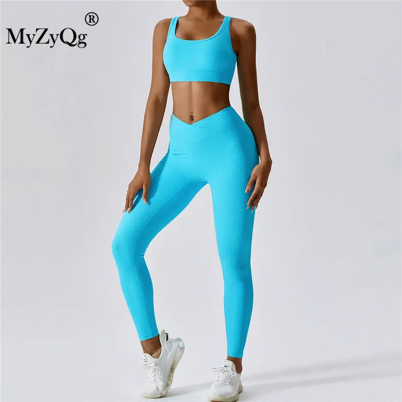 

MyZyQg Women Yoga 2-piece Set Casual Sports Bras Threaded High Waist Leggings Pants Pilates Vest Beauty Back Fitness Suit