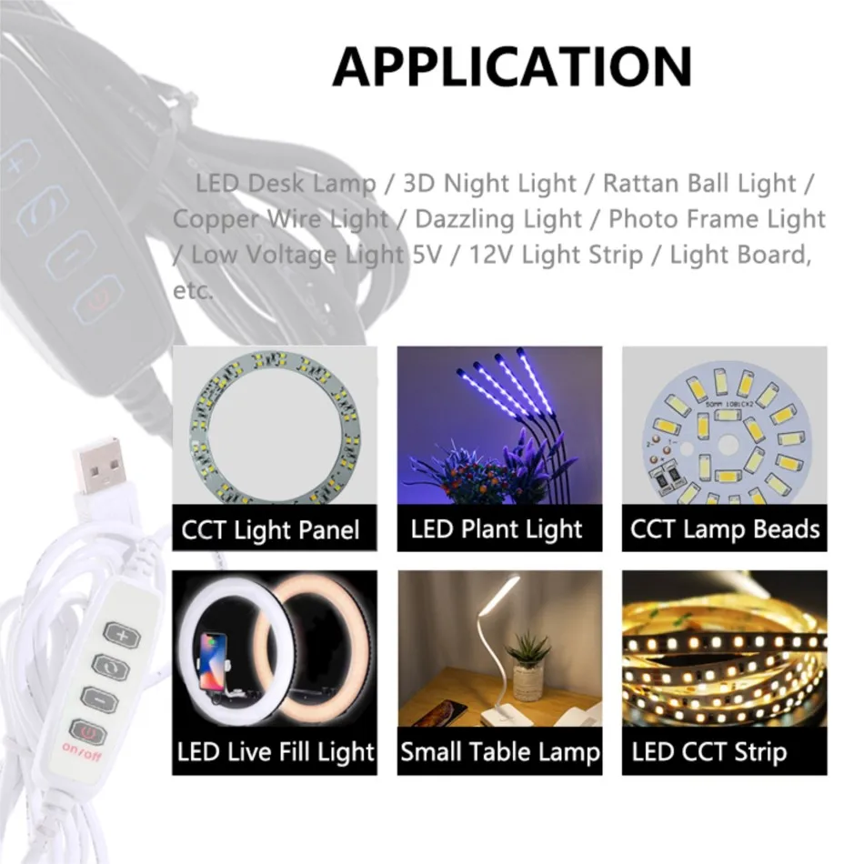Led dimmer switch led strip controller smart dimmer switch led strip switch led string dimmer led dimmer controller usb led dimmer 5v led external switch control cable 2m for dual color strip light brightness & color temperature adjustment