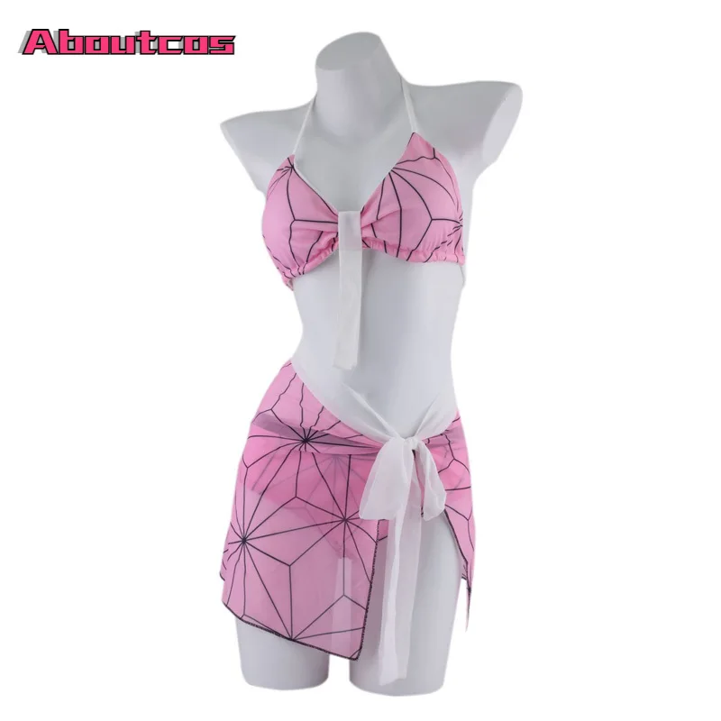

Aboutcos Demon Slayer Kamado Nezuko Cosplay Costume Swimsuit Outfits Halloween Carnival Suit
