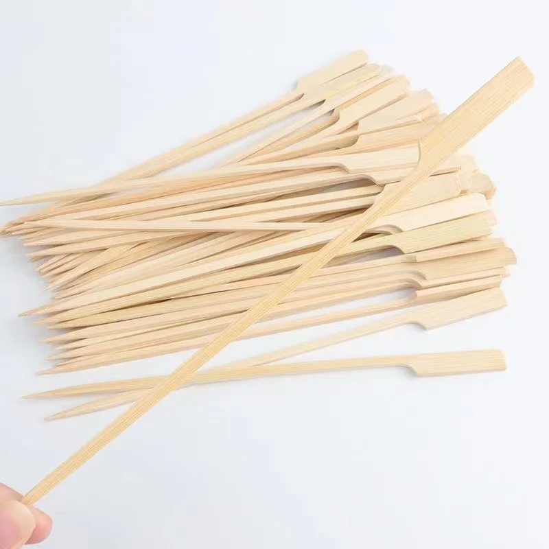 100Pcs Disposable Wood BBQ Skewers 9/12/15/18/20/25cm Barbecue Fruit Sticks Flat Paddle Picks Outdoor Party Buffet Kitchen Tools