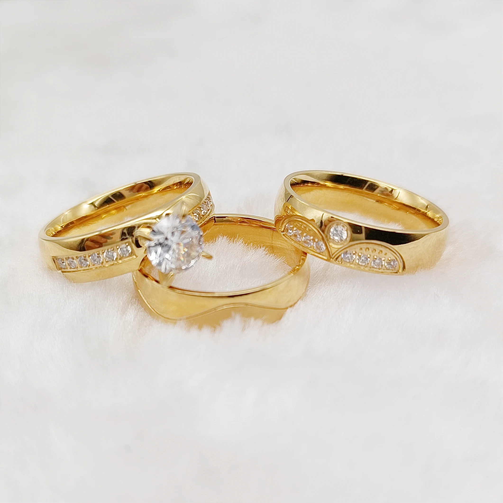 Luxury 3pcs Wedding Rings Set For Couples Ladies Gents Women Crown